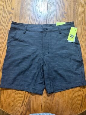 all in motion Men's Flat-Front Heathered Black Shorts